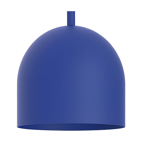 Rio Dome Pendant Light in blue, a single-light dome-shaped fixture with an iron shade and matching slim stem, shown on a plain white background.