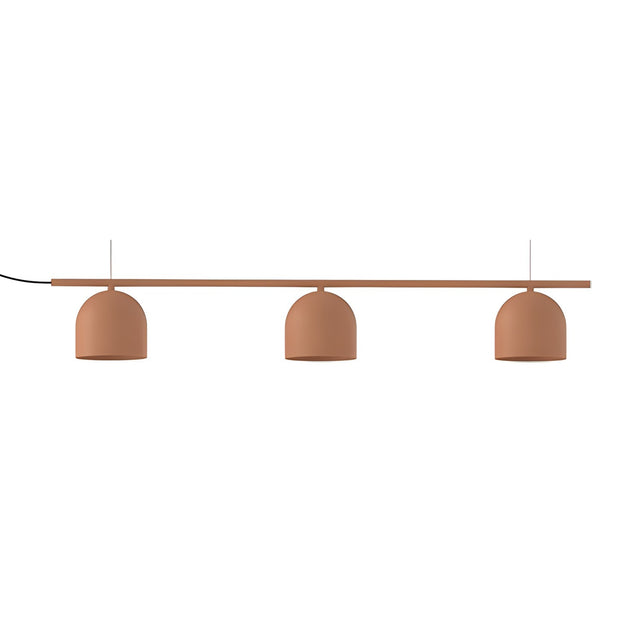 Rio Linear 3 Light Dome Chandelier in terracotta, featuring a straight iron bar with three evenly spaced dome shades, shown on a plain white background.