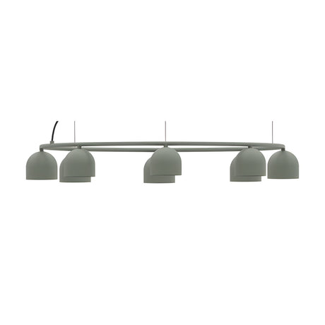 Rio 9 Circular Dome Ring Chandelier in green, a slim iron ring with five small dome shades angled downward, shown on a plain white background.