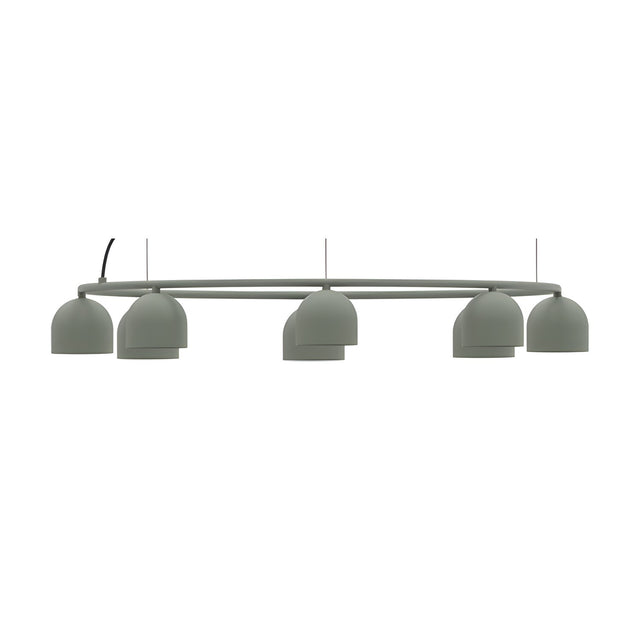 Rio 9 Circular Dome Ring Chandelier in green, a slim iron ring with five small dome shades angled downward, shown on a plain white background.