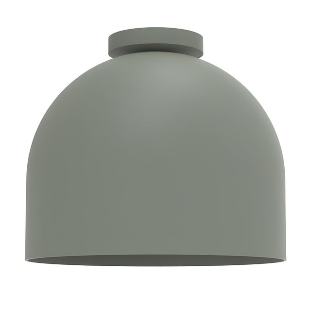 Rio Dome Flush Ceiling Light in green, a deep dome-shaped iron shade with slim round ceiling canopy and open base, GX53 fitting, shown on a plain white background.