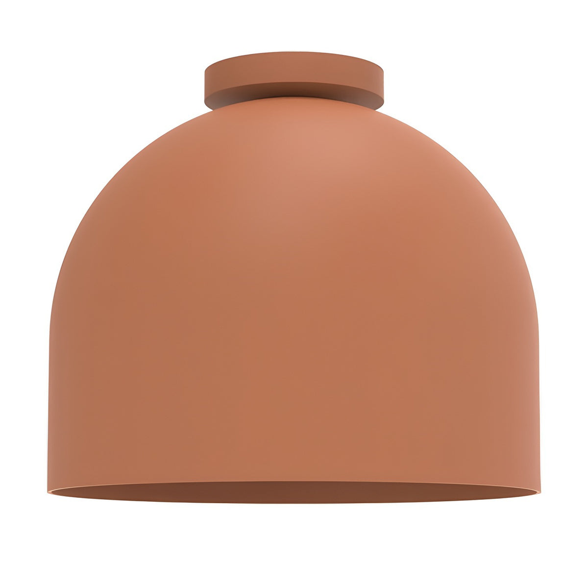 Rio Dome Flush Ceiling Light in terracotta, a single iron dome shade with round ceiling canopy and no stem, shown on a plain white background.