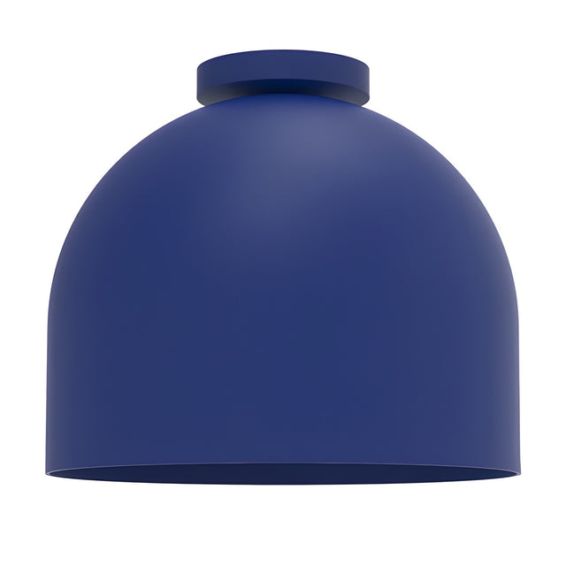 Rio Dome Flush Ceiling Light in blue, a compact iron dome fixture with round ceiling canopy and open base, shown on a plain white background.