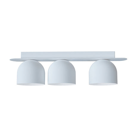 Rio 9 Dome Linear Flush Ceiling Light in matt white, featuring three rounded dome shades on a slim iron ceiling plate, shown against a plain white background.