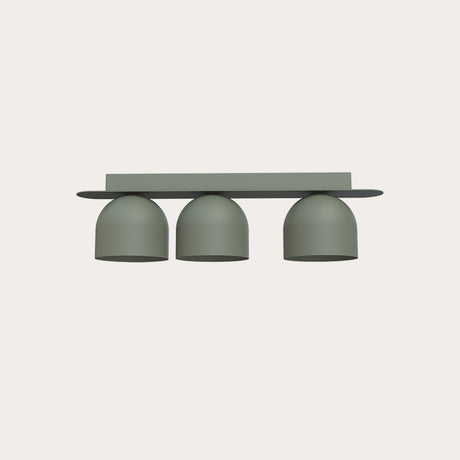 Rio 9 Dome Linear Flush Ceiling Light in green, showing three dome shades in a row beneath a slim rounded backplate, iron finish, set against a plain light background.