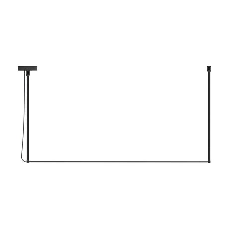 René Mono Horizontal LED Linear Pendant Light in matt black, a single straight bar suspended between two slim rods from a round ceiling canopy, on a plain white background.