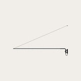 René LED Adjustable Linear Swing Arm Wall Light in matt black, slim bar extending from a wall bracket with a fine tension support rod, on a plain light background.