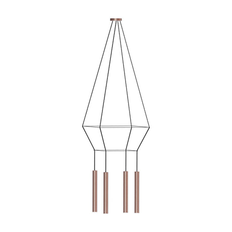 Rose Square 4 Light Cluster Chandelier in copper, with a tapered black-wire frame forming two square tiers and four slim copper tube shades hanging below, shown on a white background.