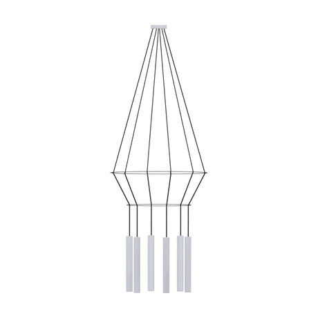 Rose Circular 6 Light Cluster Ring Chandelier in matt white, with slim tubular GU10 shades suspended beneath two wire rings on a plain white background.