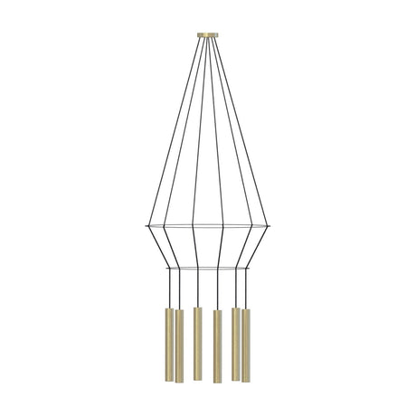 Rose Circular 6 Light Cluster Ring Chandelier in polished brass, with a tiered wire frame and six slim tube shades on a GU10 fitting, shown on a plain white background.