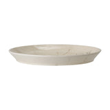 Bea Crackle Stoneware Dinner Plate in cream, round with a gently irregular rim, shown side-on against a plain white background to highlight its glossy crackled glaze and shallow depth.