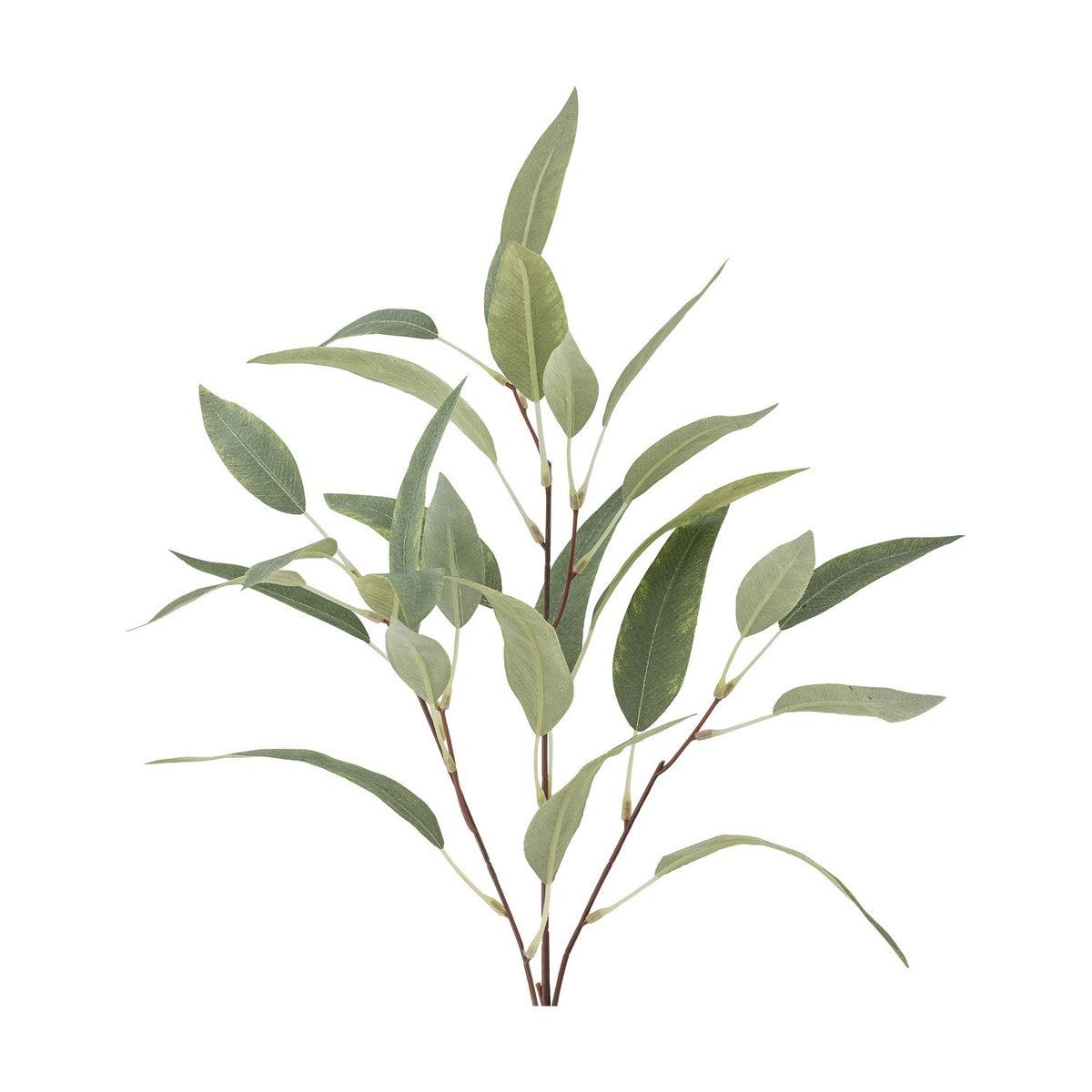 Artificial eucalyptus stem, 85x18cm, with branching side stems of slim pointed green leaves on a bare stalk, shown against a plain white background.