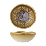 Acco Stoneware Christmas Bowl 12cm in brown, shown from above and in profile with a wavy rim and radiating frost-like glaze pattern on a plain white background.