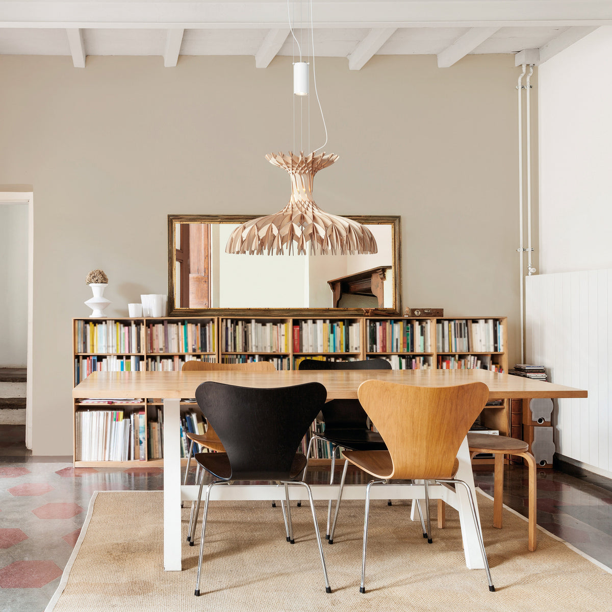 Dome 60/01 Wood LED Pendant Light - Matt White & Natural Wood