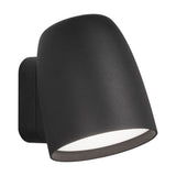 Nut A/01 outdoor wall light with a rounded, bell-shaped black head on a slim rectangular wall plate, integrated LED visible at the open end, shown on a plain white background.