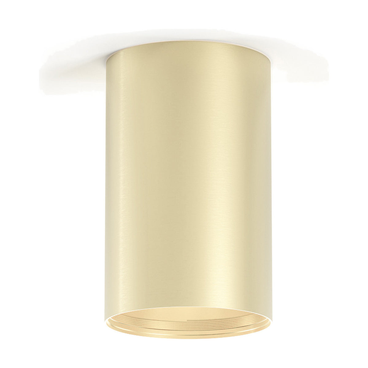 432 Ways Cylinder LED Ceiling Light in 10cm, a brushed champagne-gold cylindrical surface-mounted fixture with white ceiling base, shown on a plain white background.