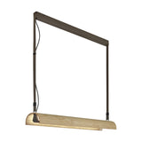 Aluet S/100 LED pendant light with a long half-round ash wood shade in beige, suspended by cords from a slim angled metal frame on a white background.