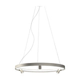 Arena Aluminium Ring LED Pendant Light, 98cm, brushed silver ring with integrated LED band and three small spot heads, suspended on fine wires, shown on a plain white background.