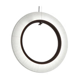 Roda S/90/V Ribbon Ring LED pendant light, a large circular fixture with finely pleated white translucent shade around a dark inner ring, suspended on thin cables against a plain white background.