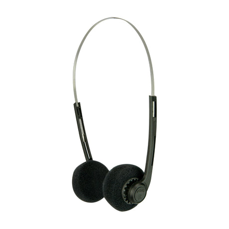 AV:Link SH27 Lightweight Stereo Headphones by AVSL with a slim metal headband, black arms and round foam earpads, shown on a plain white background.