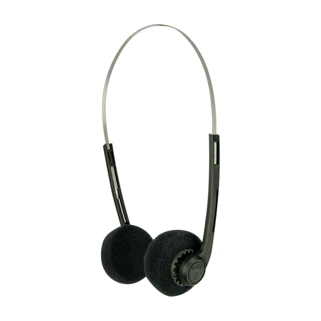 AV:Link SH27 Lightweight Stereo Headphones by AVSL with a slim metal headband, black arms and round foam earpads, shown on a plain white background.