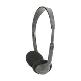 AV:Link lightweight stereo headphones in black with adjustable headband and foam-padded on-ear cups, shown on a plain white background.