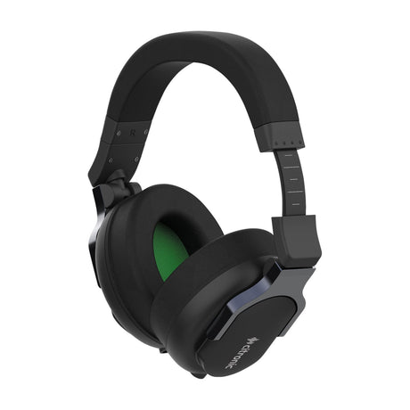 Citronic CPH40-DJ closed-back studio monitor headphones in black with green interior ear cup lining and cushioned leather headband, shown on a white background.