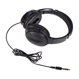 AV:Link QDJH-40 wired DJ headphones in matte black with swivel earcups, padded headband, coiled 3.5mm lead and 6.35mm jack adapter on white.