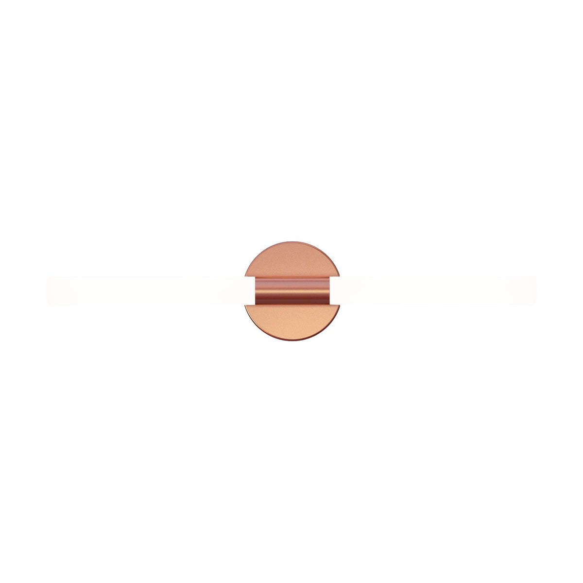 Roos LED Cylinder Disc Wall Light in copper, a round iron disc with a central channel and a slim horizontal cylinder bar, shown on a plain white background.