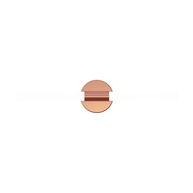 Roos LED Cylinder Disc Wall Light in copper, a round iron disc with a central channel and a slim horizontal cylinder bar, shown on a plain white background.
