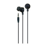 AV:Link EM9B round mini in-ear earphones in black with soft ear tip, 1.2m cable and 3.5mm stereo jack, shown on a plain white background.