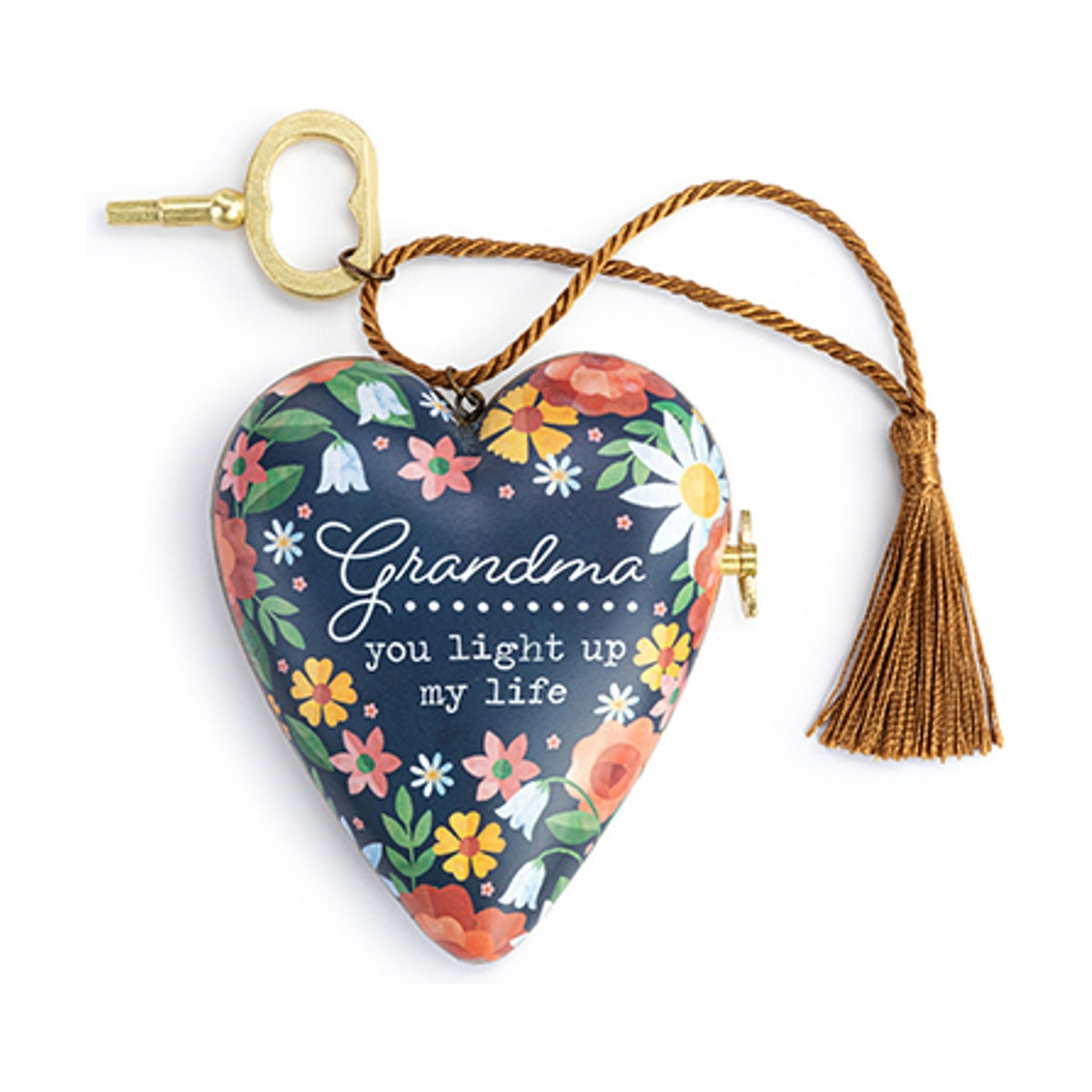Grandma Art Heart Plastic Musical Ornament - Blue & Gold