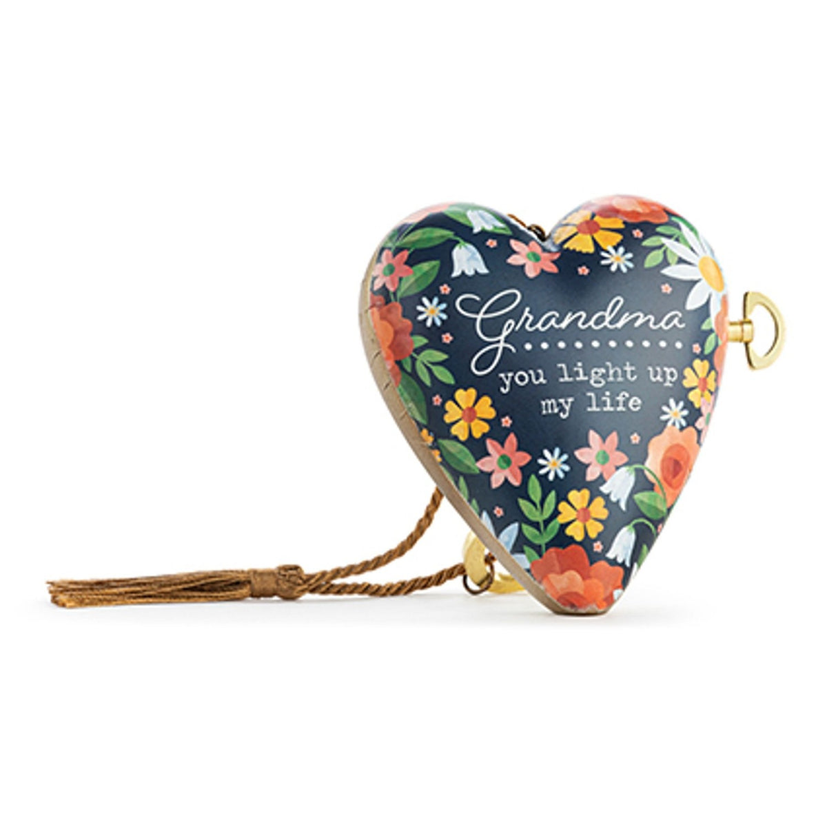 Grandma Art Heart Plastic Musical Ornament - Blue & Gold