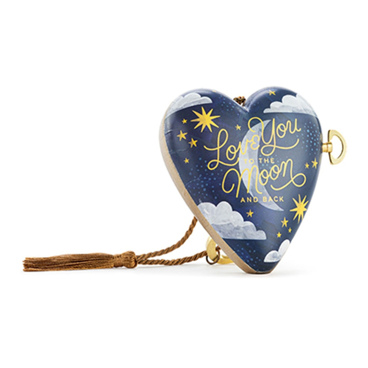 To The Moon Art Heart Resin Musical Ornament with Key - Blue