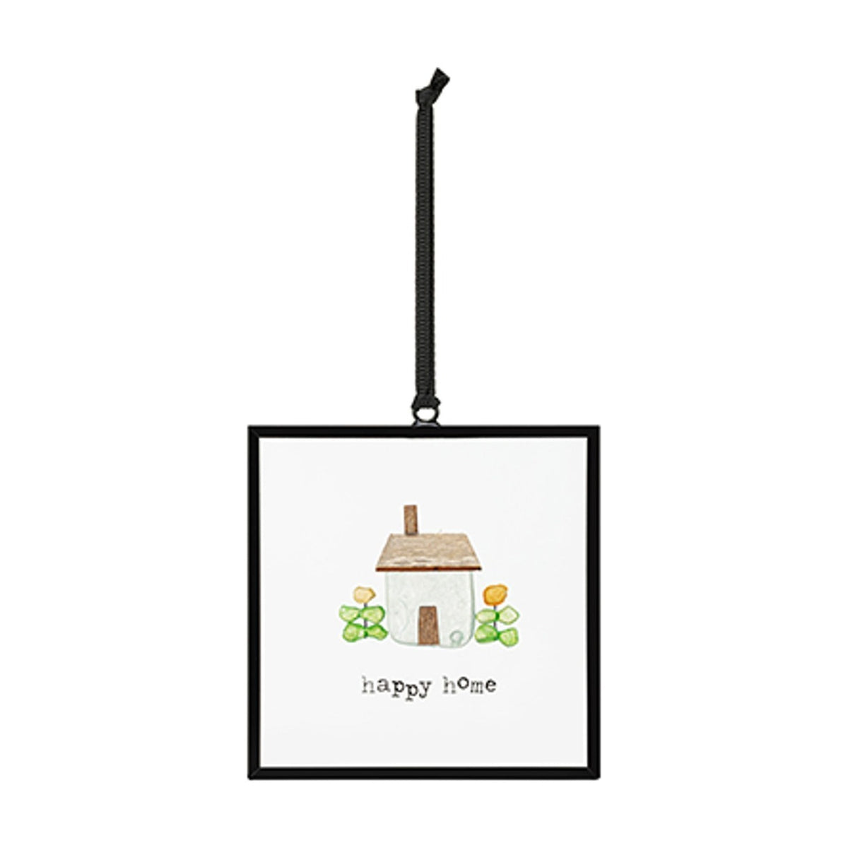 Happy Home House Square Glass Suncatcher with Ribbon - Clear