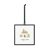 Happy Home House Square Glass Suncatcher with Ribbon - Clear