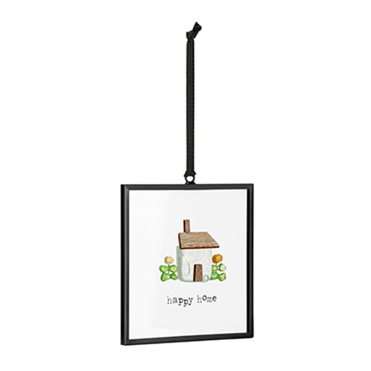 Happy Home House Square Glass Suncatcher with Ribbon - Clear