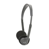 AV:Link SH30 lightweight fold-flat stereo headphones by AVSL in black with adjustable plastic headband and foam-padded on-ear cups, shown on a white background.