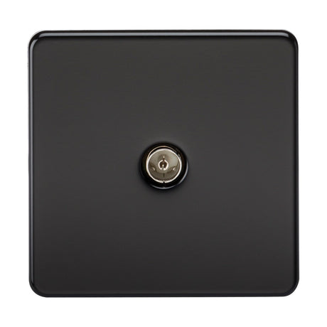 A TV outlet with a non-isolated design, featuring a sophisticated matt black finish and a circular keyhole in the center.