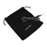 AV:Link PH10-BLK black drawstring carry pouch with removable 3.5mm audio cable and inline microphone on a plain white background.