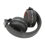 AV:Link PBH10-BLK wireless Bluetooth folding headphones in matte black with red accents, padded earcups, edge controls and micro USB port.