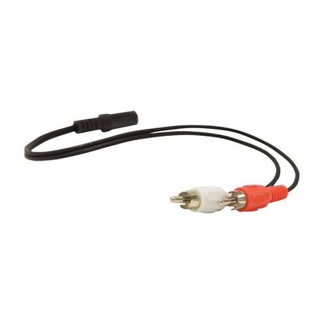 AV:Link BTTR2 Bluetooth audio adaptor cable with 3.5mm female socket and red and white RCA plugs on a plain white background.