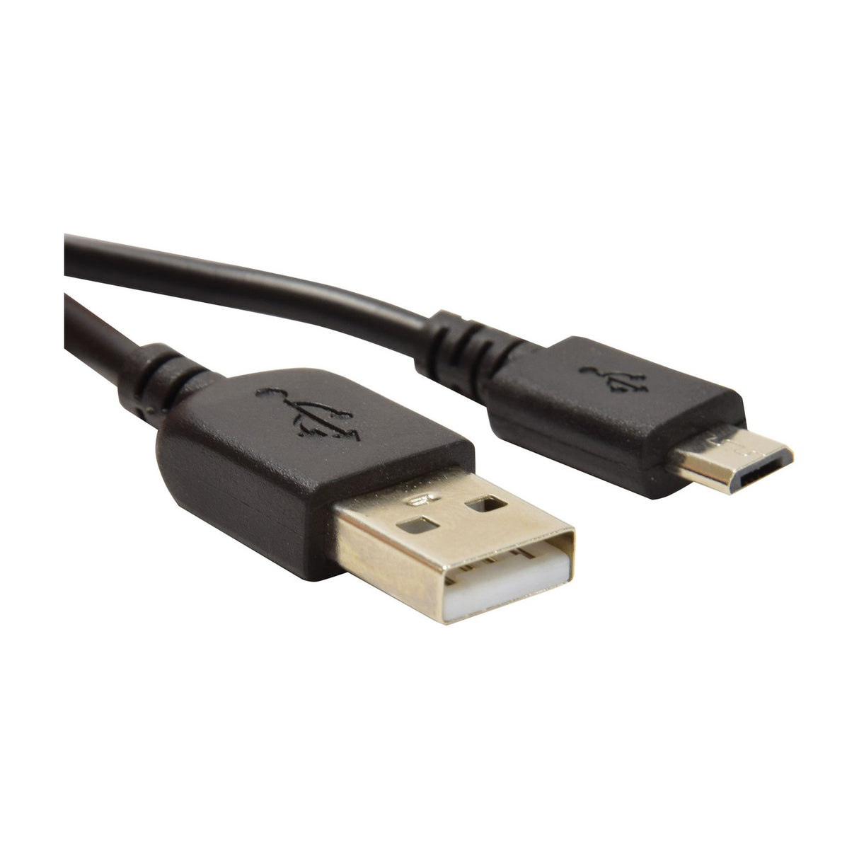Black USB-A to micro-USB charging cable with moulded connectors, supplied with the AV:Link BTTR2 Bluetooth audio transmitter and receiver.