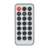 AV:Link IR remote control with red power button, playback, volume, mode, echo, mic and numeric keys on a plain white background.