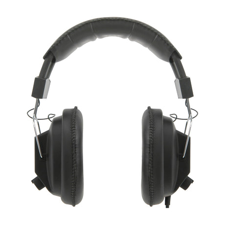 AV:Link MSH40 mono/stereo headphones shown front-on with padded black headband, circumaural earpads, chrome supports and volume dials on a white background.