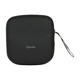 AV:Link Isolate SE headphones black square hard-shell zip carry case with wrist strap on a plain white background.