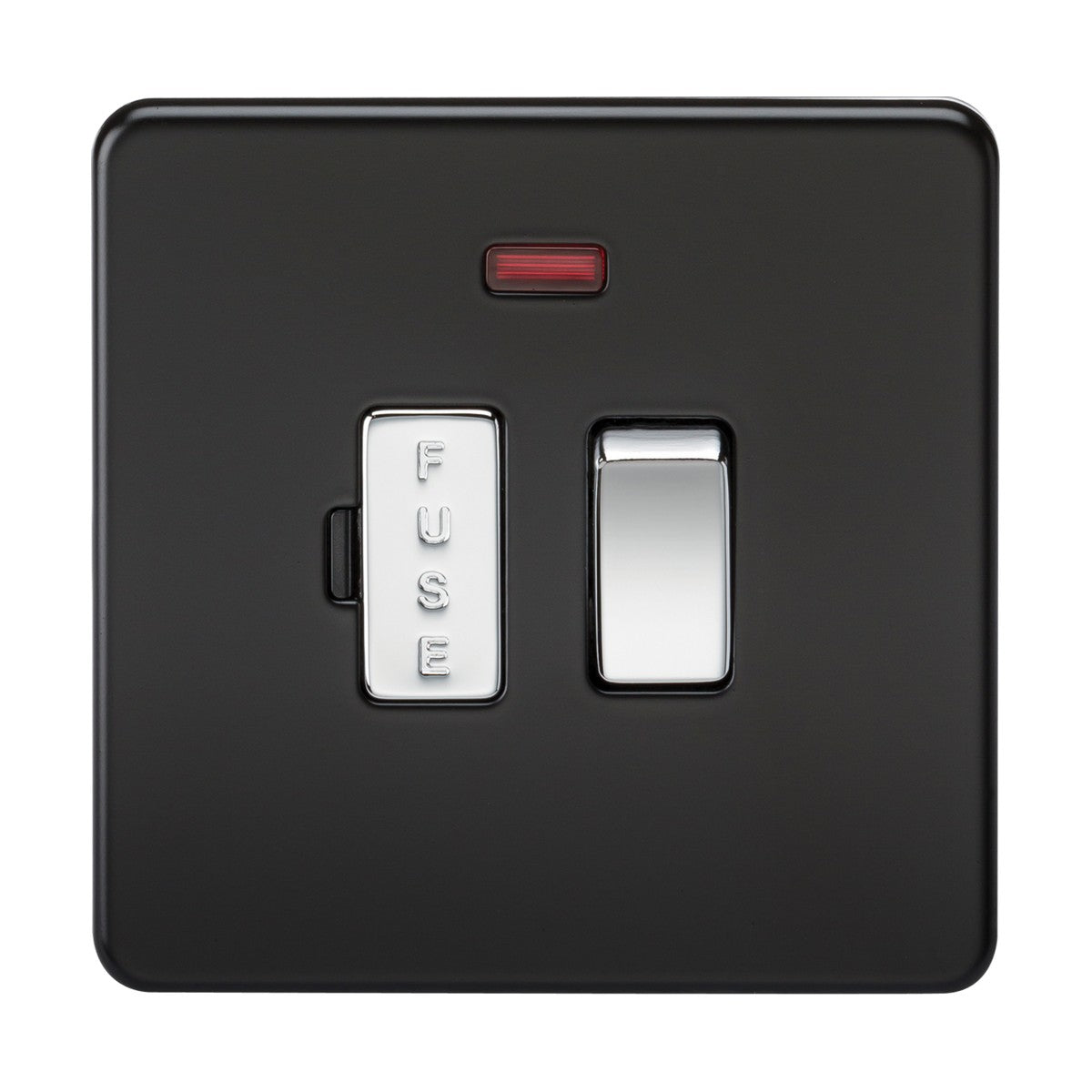 13A Switched Fused Spur Unit with Neon - Matt Black With Chrome Rocker