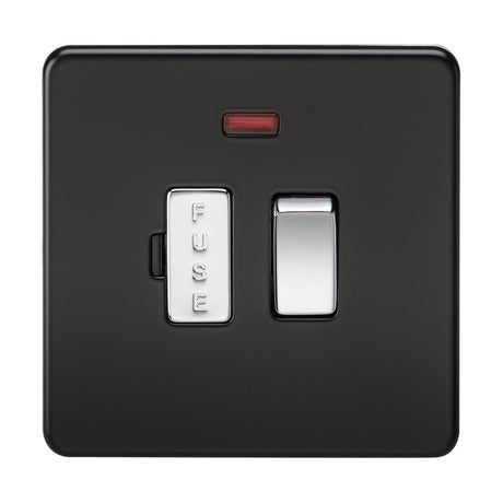 13A Switched Fused Spur Unit with Neon - Matt Black With Chrome Rocker