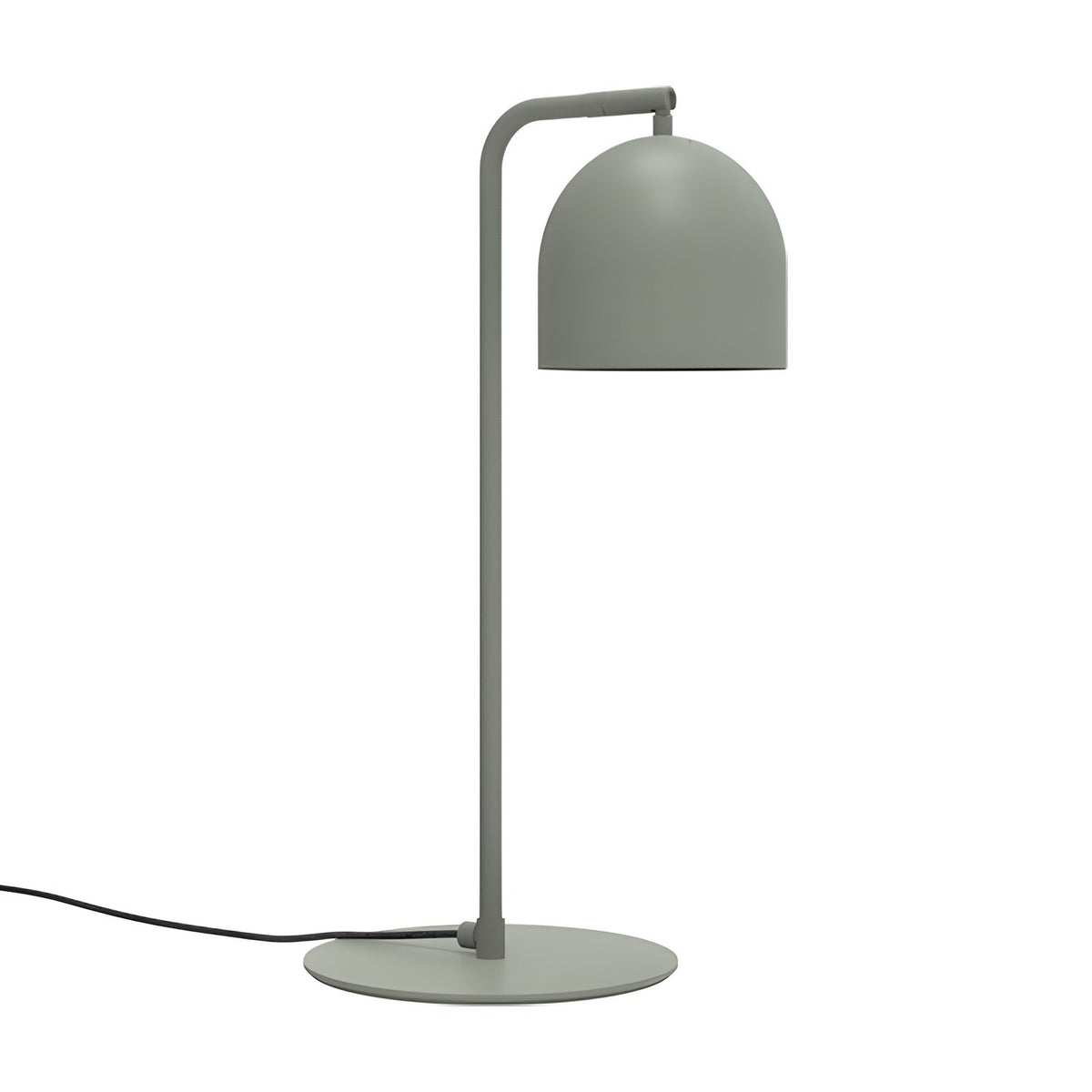 Rio Articulated Dome Adjustable Table Lamp in green iron, featuring a slim bent arm, round disc base, and dome shade, shown on a plain white background.