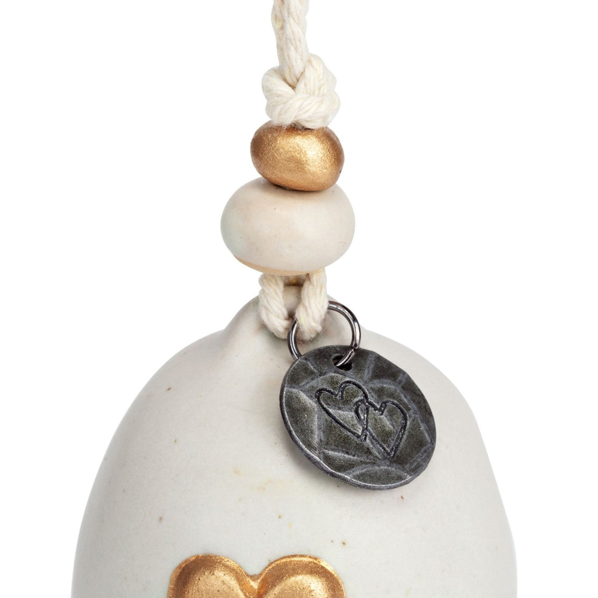 Love Ceramic Mini Bell Ornament with Gold Heart - Stone
